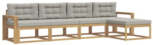 vidaXL Outdoor-Sofagarnitur 4 pcs Weiß und Hellgrau Polyester, Gartenmöbel Set, modern, wetterfest, Sitzgruppe, Ecksofa, Akazienholz, braun, modulare Lounge