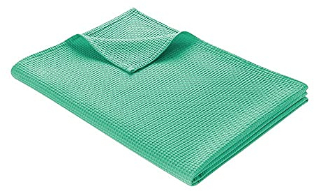 WOHNWOHL® Tagesdecke (150x200cm) • Leichte Waffelpique Decke • 100% Baumwolle • Sommerdecke • Sofa-Decke • Pflegeleichte Wohndecke • Überwurfdecke • Baumwolldecke • Farbe: Minzgrün