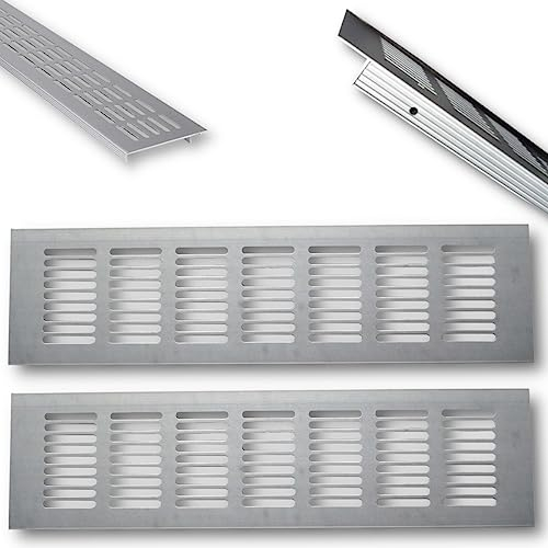 Euro Tische 2X Griglia Aerazione in Alluminio per una Ventilazione Ideale, Griglia Ventilazione per Cucina, Bagno, Toilette, Garage e Soggiorno, Griglia Aerazione Rettangolare 30 x 8 x 1.2cm