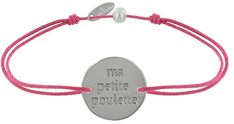 LES POULETTES BIJOUX - Bracelet Lien Médaille Plaqué Argent Ronde Ma Petite Poulette - Fuchsia