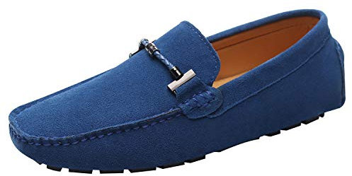Jamron Uomo Elegante Fibbia Mocassini Comfort Scamosciato Scarpe di Guida Moda Pantofole Blu Reale SN19020 EU43