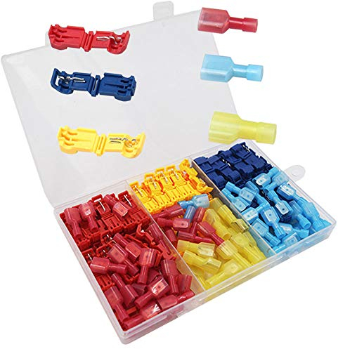 Senven®130Pcs(65 Paia) Terminale Di Linea t-Tap Avanzato,Connettore Del Cavo Connettore Rapido Autoesfoliante e Kit Connettore Terminale Spade Maschio Completamente Isolato -Rosso50, Blu 50, Giallo30