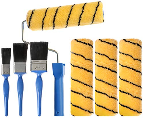 com-four® 8-teiliges Maler-Set - Malerrollen und Malerpinsel für Dekorations- und Renovierungsarbeiten - Malerbedarf & Malerzubehör