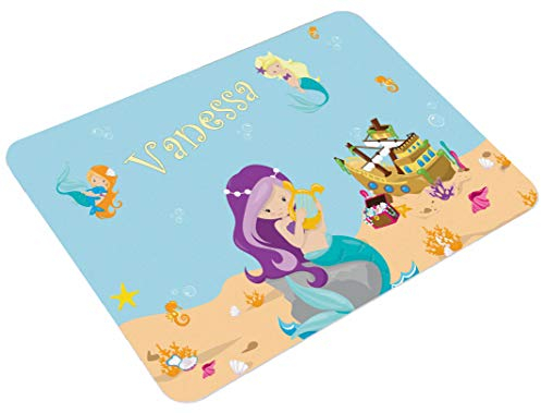 CreaDesign Personalisiertes Kinder Frühstücksbrett mit Namen,20x25cm,rutschfestes Schneidebrett aus Kunststoff,Meerjungfrau Design,spülmaschinen & mikrowellengeeignet,Perfektes Schneidbrett für Kinder