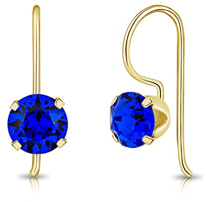 DTPsilver® Pendientes Mujer Plata de Ley 925 Chapados en Oro Amarillo con Cristales Swarovski® 6 mm - Pendientes Colgantes Dorados - Pendientes Azul Eléctrico