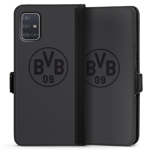 Klapphülle kompatibel mit Samsung Galaxy A51 Handyhülle aus Kunst Leder schwarz Flip Case Borussia Dortmund Logo BVB