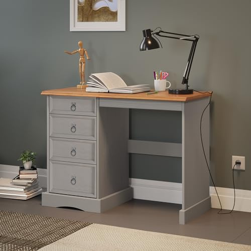 Mercers Furniture Trade Corona Grey Wax Dressing Table Computer Desk Solid Wood Pine Wooden Painted Shabby Chic Mexican Bedroom Office 78cm High 105cm Wide 49cm Deep