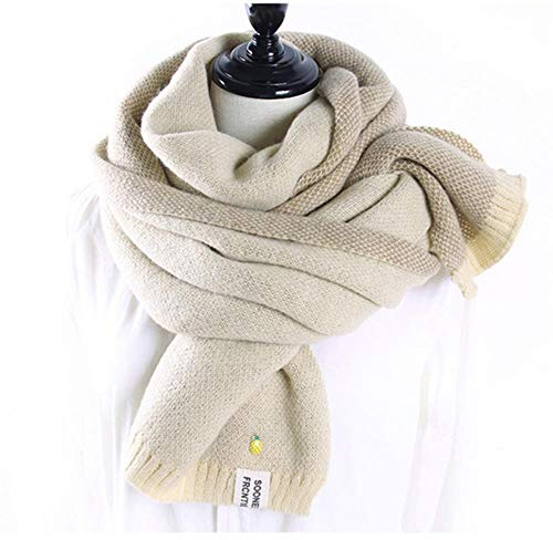 UKKD Frauen Kaschmirschal Herbst Winter Doppelseitige Stickerei Ananas Wrap Schal Beige 220 cm