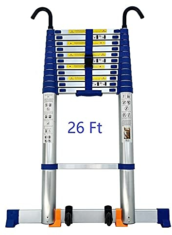 XHP Extra hohe Teleskopleiter 7m 8m Aluminium Teleskop Ausziehleiter Kompakte einfahrbare gerade Leiter mit Verriegelungsmechanismus für Kletterarbeiten auf dem Dach (Size : 8m/26ft)