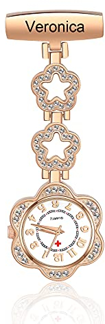ALBERTBAND Montre de Poche Personnalisée Montres de Poche d'Infirmière avec Broche de Nom Montre d'Infirmière Portable Montre de Poche à Quartz Numérique pour la Fête des Mères de Noël (Rose1)