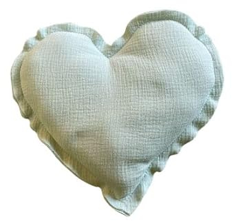von Herzen Handmade Musselinkissen aus 100% Baumwolle Kuschelkissen I Dekokissen auf Musselin in Herzform I Herzkissen in 32 cm für Sofa & Bett I Handgenähtes Kissen mit Watte gefüllt I Mint