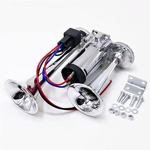 Dual Lufthorn Hupe Trumpet Air Horn Lautsprecher, Silber Dual Trumpet Air Horn mit Kompressor 600 DB Super lauter Autolautsprecher,für Fahrzeuge,Lastwagen,Züge,Boote,Van