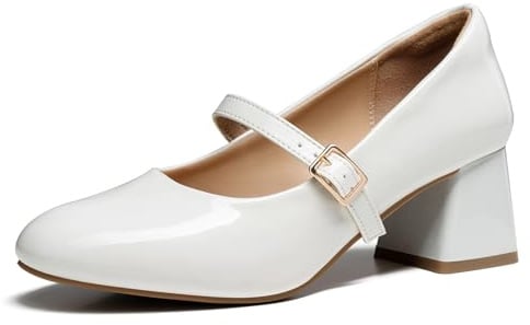 Trary Mary Jane Shoes Women, Chunky Mary Janes Heels for Women Shoes Dressy Casual, White Dress Shoes for Women Block Heels Closed Toe Mary Jane Pumps