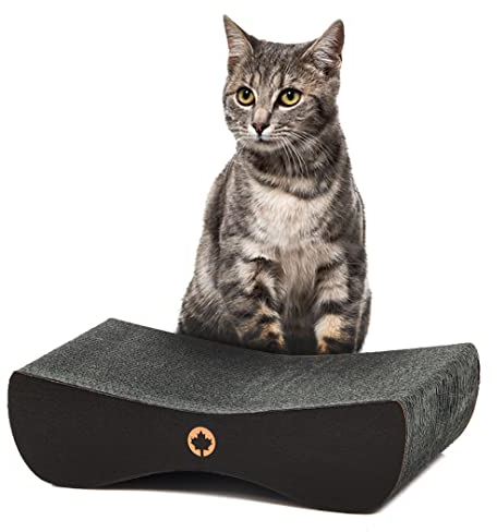 CanadianCat Company | Kratzbrett Satellite SMALL | Black Edition | Kratzmöbel für Katzen in schwarz | Kratzpappe + Katzenminze | ca. 37 x 10 x 23 cm