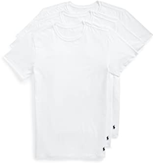 Polo Ralph Lauren Men's Slim Fit Stretch Crew Tee, White/Cruise Navy, Small