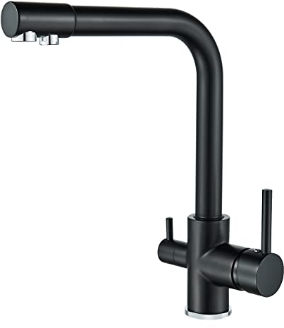 KEOKBON 3 Wege Wasserhahn, 3 in 1 Trinkwasserhahn Küche, Filtersystem, Messing wasserhähne Küchen,Küchenarmatur Für Osmoseanlagen, 360°Drehbar, Schwarz