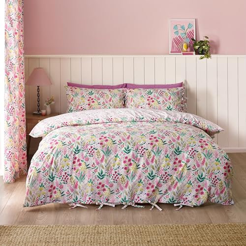 Catherine Lansfield Tilly Floral Reversible Super King Duvet Cover Set with Pillowcases Pink