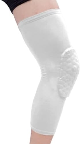 ALIGMA 1PCS Breathable Sports Football Basketball Knee Pads Honeycomb Knee Brace Leg Sleeve Calf Compression Knee Support Protection (Color : 1 PC Long Knee White, Size : XL)