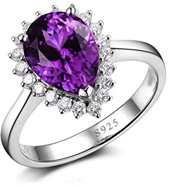 AMDXD 925 Silberring, Tropfen Träne Solitärring Trauringe Pärchen Ringe mit Simulierte Lila Amethyst Antragsring Gr.53 (16.9)