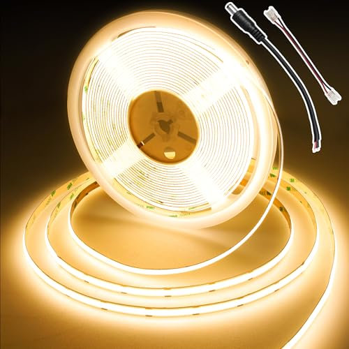 BERIXDEEP COB LED Strip 10m, 384 LEDs/m, High Brightness Uniform DC24V LED Tape, CRI 92+, Warm White Dotless LED Strip Lights for Room, Indirect Lighting (No Power Supply), 2700K