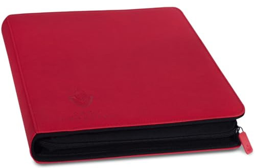 Card Guardian - Premium Zip Heftmappe - 12 Fächer Sammelkarten Trading Cards Mappe - 480 Fächer mit Seitenöffnung für Spielkarten (Rot)