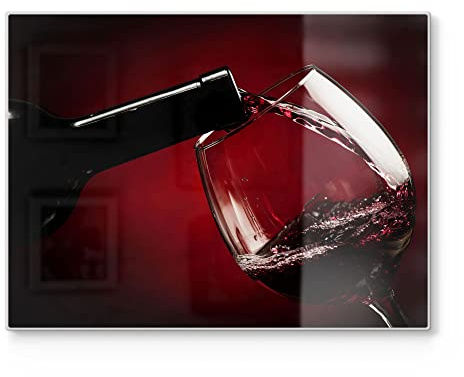 DEQORI Schneidebrett aus Glas | groß 40x30 cm | Motiv Rotwein wird eingeschenkt | Design Schneideplatte für Küche | Frühstücksbrett antibakteriell & rutschfest | Glasplatte & Servierplatte