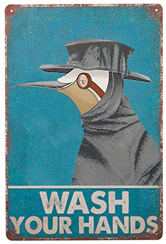 Yiruhe Doctor Plague Wash Your Hands Vintage-Blechschild 20 x 30cm, Metallschilder für Heimdekoration Gästezimmer Badezimmer oder Wandedekoration. (hummbing bird mask2307)