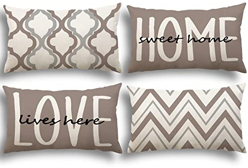 YCOLL Kissenbezug 30x50 4er Set Dekokissen Leinen Kissenbezüge Geometrische Muster Kissenhüllen für Sofa Schlafzimmer Couch Outdoor Kissen 30x50 Khaki