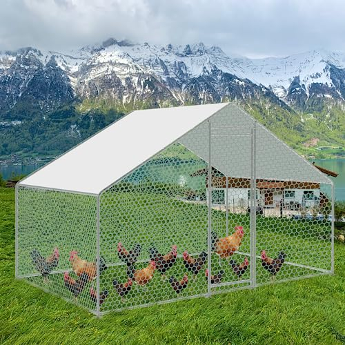 Cecaylie 3x2x2m Hühnerstall Freilaufgehege mit Schloss und Tür, Tiergehege Metall 6 m² Hühnerhaus Freigehege Outdoor Geflügelstall, für Hühnerkäfig Kleintiere