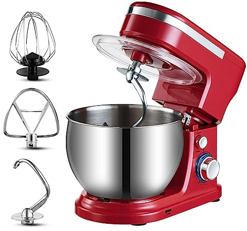 PAHION Küchenmaschine Rührmaschine Mit 5L-Schüssel Aus Edelstahl Knetmaschine Teigmaschine Rührgerät Mit Teighaken, Schneebesen, Schneebesen Teigknetmaschine Für Kuchen, Teig, Brot, Desserts 1200W
