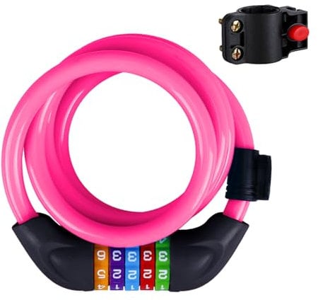 MUEEAD 1 Pink Bicycle Lock, 1 Car Lock, Anti-Theft Lock, 5-Digit Password Bicycle Lock, Password Resettable, Easy to Carry, Safe and Anti-Theft