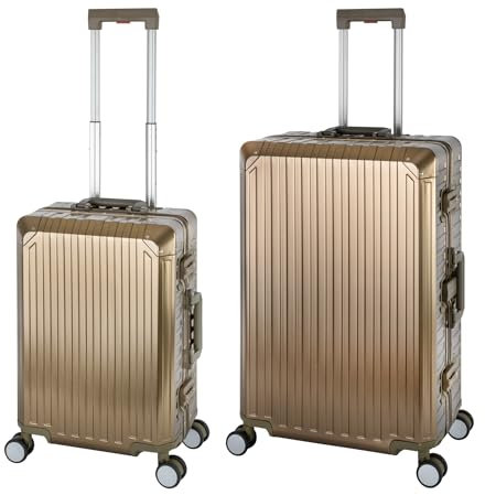 Travelhouse 100% Aluminium Reisekofferset Tokyo Champagner S-55cm & L-72cm Hartschalenkoffer 2 TSA Schlösser 4 Silent Move Doppelrollen
