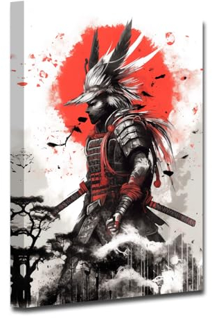 CXHOSTENT Japanische Samurai Leinwand Wandbilder Japan Krieger Portrait Kunstdrucke gepanzerte Samurai Bilde Bushido Poster für Jungenzimmerdekoration (A, 30.00 x 45.00 cms)
