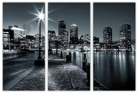 AREDE 3er Set Wandkunst Gemälde Bild Poster Schwarz-Weiß-Geschäftsviertel | 90 x 60 cm | Wandbilder Wanddekoration Home Office Wohnzimmer Schlafzimmer Dekoration | Fertig zum Aufhängen