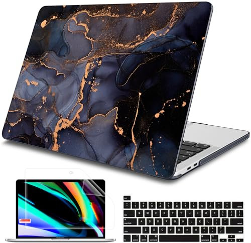 Tuiklol Hülle für 2022 MacBook Pro 13 Zoll M2 Clip, 2021 2020 Release M1 A2338 A2289 A2251, Hartschale für MacBook Pro 13,3 Zoll mit Touch Bar passt Touch ID und Retina Display, Schwarzer Marmor