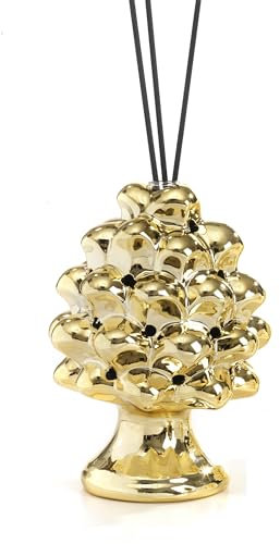 Duftbaum Tannenzapfen Gold 15,5 cm aus Porzellan mit Licht und Geschenkbox Mandeln Gastgeschenke