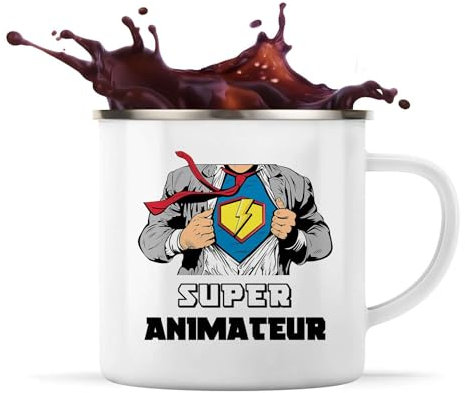 Planetee Tasse métallique Super Animateur | Mug Émaillé Métal Timbale Camping et Randonnée Métier Collègue Cadeau Travail Boulot Départ Retraite