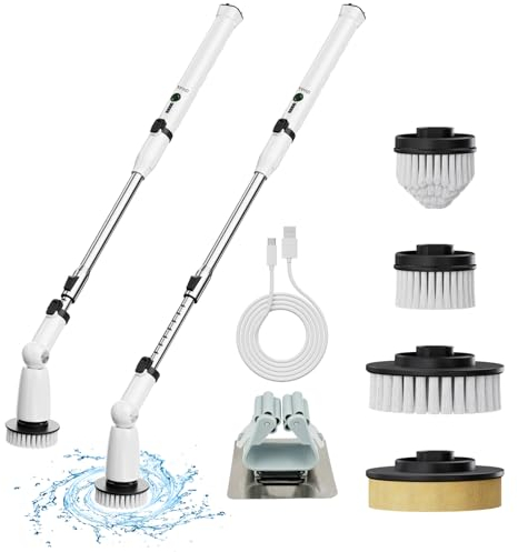iDiskk Elektrischer Spin Scrubber, verbesserter IPX7 Badezimmer-Schrubber, Duschreinigungsbürste mit verstellbarem und abnehmbarem Griff, doppelte Geschwindigkeit, elektrische Reinigung