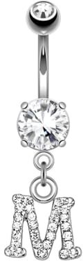 beyoutifulthings Bauch-nabelpiercing Buchstaben-Anhänger M Silber Clear Nabel-Piercing Chirurgenstahl Bananabell Stab-länge 10-mm