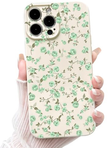 NITITOP Compatible with iPhone 12 Pro Max Case Cute Flower for Women Girls Floral Green Rose Design Vintage Girly Soft Slim TPU Fashion Shockproof Protective Phone Cover - Green Rose