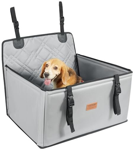VEVOR Autositz Hunde 605 x 605 x 500 mm, Hundeautositz mit Stützrahmen, Haustierautositz mit ansteckbarer Sicherheitsleine, Baumwollfüllung, Rücksitz für mittele Hunde bis 18 kg, Grau