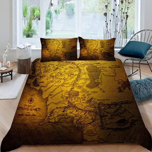 Bettwäsche 155x220 Lord of The Rings 2 teilig - Bettbezug 155 x 220 Set mit Kissenbezug 80x80 cm, Bettwäsche-Sets 155x220cm aus Mikrofaser mit Reißverschluss