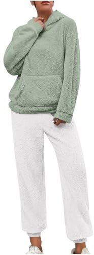 2024 Pigiama Donna Invernale Nuovo Completo in Flanella - Tuta per Il Tempo Libero con Felpa con Cappuccio e Tasca a Marsupio e Pantaloni Pjs Soffici da Notte Caldi