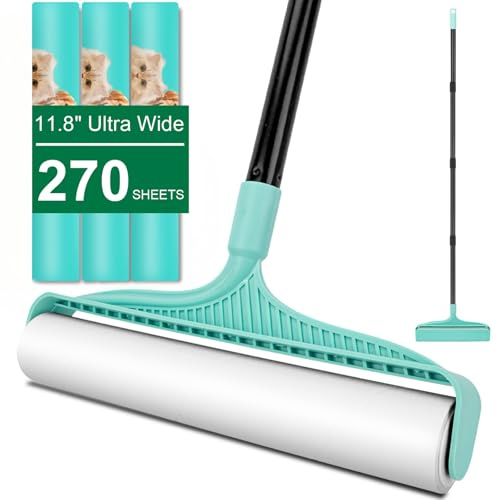 KeFanta Große Fusselrollen für Tierhaare, extra klebrig, 30 cm breit, riesige Fusselrolle mit 134,6 cm langem Griff, großer Tierhaar-Kleberentferner für Bodenteppiche, Couch, Kleidung (270 Blatt)