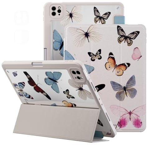 GANGANPRO Tablet Hülle für iPad Air 11 2024/iPad Air 5th 4th/iPad Pro 2018 11 Zoll, Leichte Schutzhülle PU Dreifach Faltbar Standfunktion Schmetterling Druck Stoßfest Rückseite