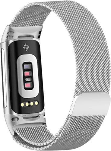 ZoRoll Armband für Fitbit Charge 6/Fitbit Charge 5, Magnetisch Verstellbarer, ErsatzbandEdelstahl Ersatzarmband Mesh Metall Uhrenarmband für Fitbit Charge 6 / Fitbit Charge 5 - Silber