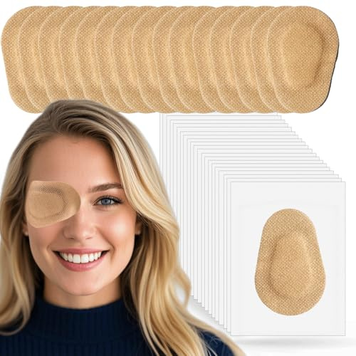 THSIREE Lot de 45 patchs adhésifs pour les yeux pour adultes, cache-œil médical, jetables, respirants, pour amblyopie, sans latex, taille standard 8,4 x 7,6 cm, couleur chair