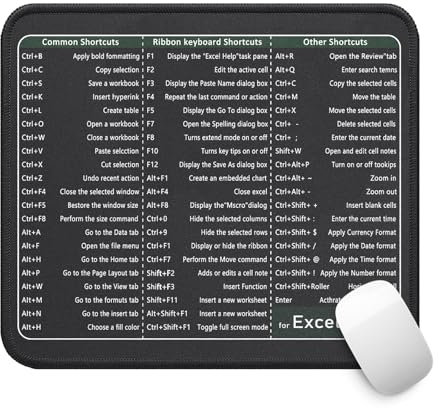 Larfraecy Alfombrilla de ratón Excel Shortcuts, Alfombrilla de ratón para accesos directos de Oficina Teclado del Ordenador Ratón Mat Alfombrilla de Escritorio Gruesa Alfombrilla de Ratón (Excel)