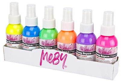 Kit de pintura en aerosol para textiles claros de neón. 6 colores de 100 ml. Colores de camiseta en botellas de spray. Fácil fijación y lavable hasta 40 °C. Efectos fluorescentes sobre tela (6 colores
