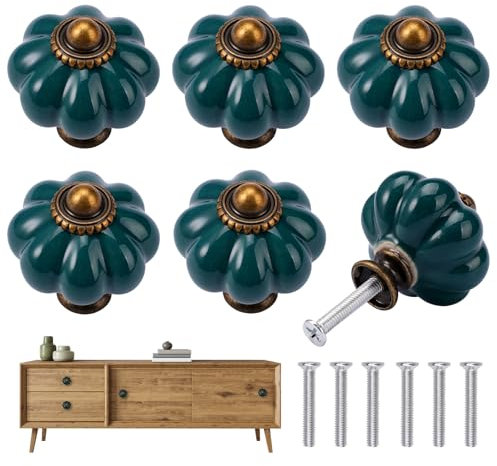 6 Pièces Bouton De Meuble Vintage, Boutons D'Armoire En CéRamique, Ceramic Cabinet Knobs avec Vis Pour Maison, Bureau, Armoire de Cuisine, Tiroirs et Placard, PoignéEs De Porte, Vert